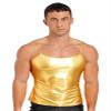 Hedmy Men Sports Crop Tank Top Vest Shiny Metallic Sleeveless Fitness Gym Muscle T-Shirt Clubwear Straps Gold B X-Large view 1