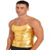 Hedmy Men Sports Crop Tank Top Vest Shiny Metallic Sleeveless Fitness Gym Muscle T-Shirt Clubwear Straps Gold B X-Large view 3