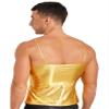 Hedmy Men Sports Crop Tank Top Vest Shiny Metallic Sleeveless Fitness Gym Muscle T-Shirt Clubwear Straps Gold B X-Large view 4