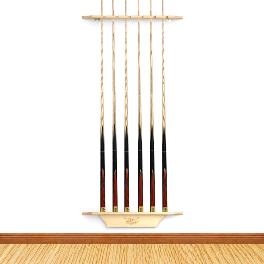 Katzowen Billiards Pool Cue Rack - Billiard Stick Holder Only, Solid Wood Wall Mount Holds 6 Cues & Full Set of Balls, Family Entertainment Rooms Pool Sticks Accessories (Color : Natural)