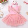 1st Birthday Girl Dress Outfit Baby Sleeveless Sequin Stars Romper Dress Cake Smash Tulle Dress Pink Stars 12-18 Months view 3