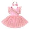 1st Birthday Girl Dress Outfit Baby Sleeveless Sequin Stars Romper Dress Cake Smash Tulle Dress Pink Stars 0-6 Months view 1