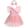 1st Birthday Girl Dress Outfit Baby Sleeveless Sequin Stars Romper Dress Cake Smash Tulle Dress Pink Stars 0-6 Months view 2