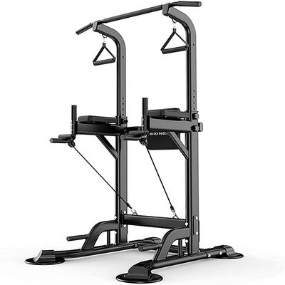 KIZMIQ Barbell Rack Multifunctional Adjustable Squat Rack Power Tower Home Gym Push-Up Grips Full Body Workout Adjustable Height 130~230cm, Black Bench Press Shelf,Unisex Load 350kg