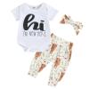 Baby Boy Girl Coming Home Outfit Fall Outfits Letter Bodysuit Romper Animals Print Long Pants Hat 3Pcs Fall Clothes (Short Sleeve-White, 6-12 Months) view 1