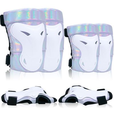 Bienbee Knee Pads for Women, Knee Pads Wrist Guard Knee and Elbow Pads Adult Protective Gear Set for Skateboard, Roller Skating, for Women Men Youth Adult Kids,Laser Silver L