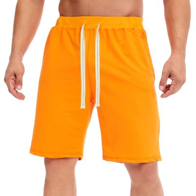 IEPOFG Beach Shorts for Men Summer Trendy Solid Color Drawstring Shorts Casual Outdoor Active Workout Gym Sports Shorts Orange