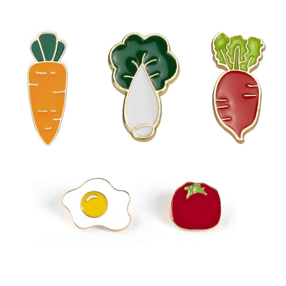 10pcs Vegetable Pin Badge Set Carrot Egg Tomato Radish Lapel Cute Fun Pins Brooch Backpack Scarf Decoration
