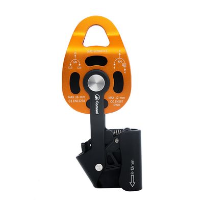 AXUYU Rock Climbing Pulley, 7075 Aviation Aluminum Heavy Duty Ascender Riser Pulley, 4KN Single Swivel Rope Pulley Rescue Equipment for 8-12mm Rope/Golden