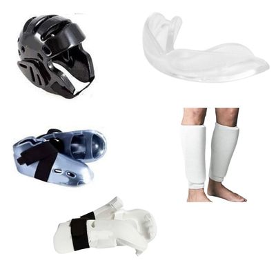 Proforce Karate Sparring Gear Set Combo with shin and Mouth (White, Adult med)
