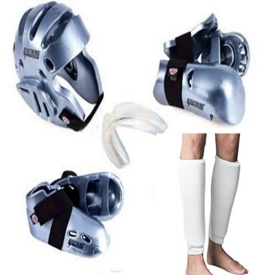Proforce Karate Sparring Gear Set Combo with shin and Mouth (Silver, Child med)