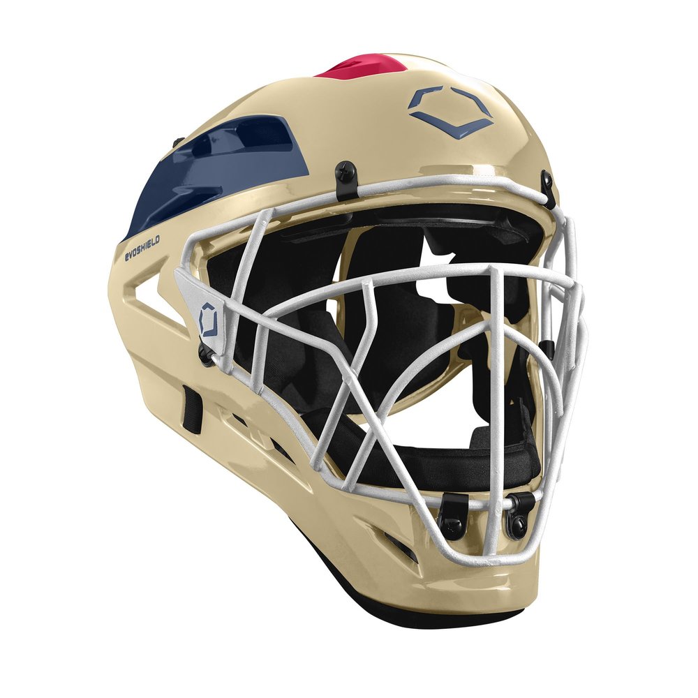 EvoShield Pro-SRZ Catcher's Helmet - Sand/Navy/Scarlet, Medium