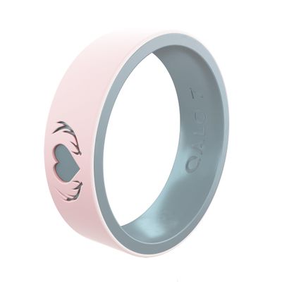 QALO Women's Rubber Silicone Ring, Heart and Antlers Strata Rubber Wedding Band, Breathable, Durable Engagement Silicone Ring, 6mm Wide 1.85mm Thick, Iridescent Blue, Size 6