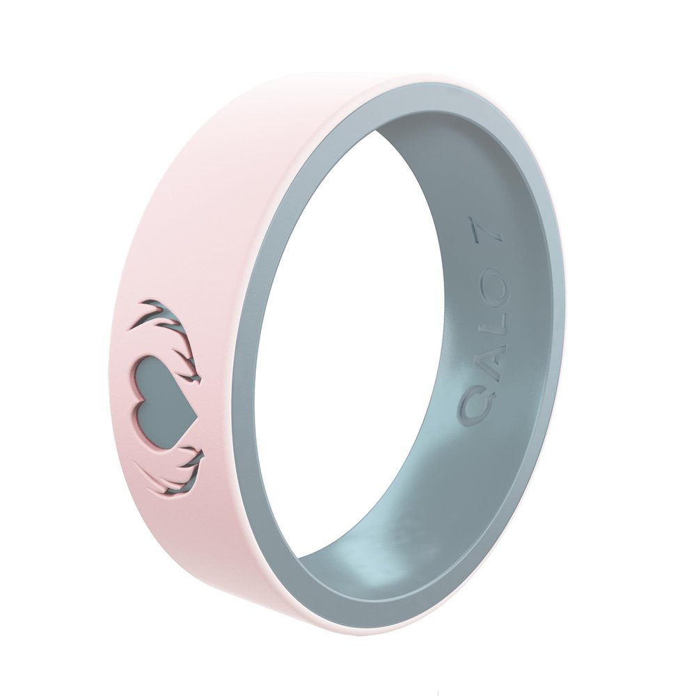 QALO Women's Rubber Silicone Ring, Heart and Antlers Strata Rubber Wedding Band, Breathable, Durable Engagement Silicone Ring, 6mm Wide 1.85mm Thick, Iridescent Blue, Size 6