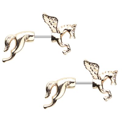 20GA Stainless Steel Pegasus Fake Taper Earrings, Sold as a Pair (Gold Tone)