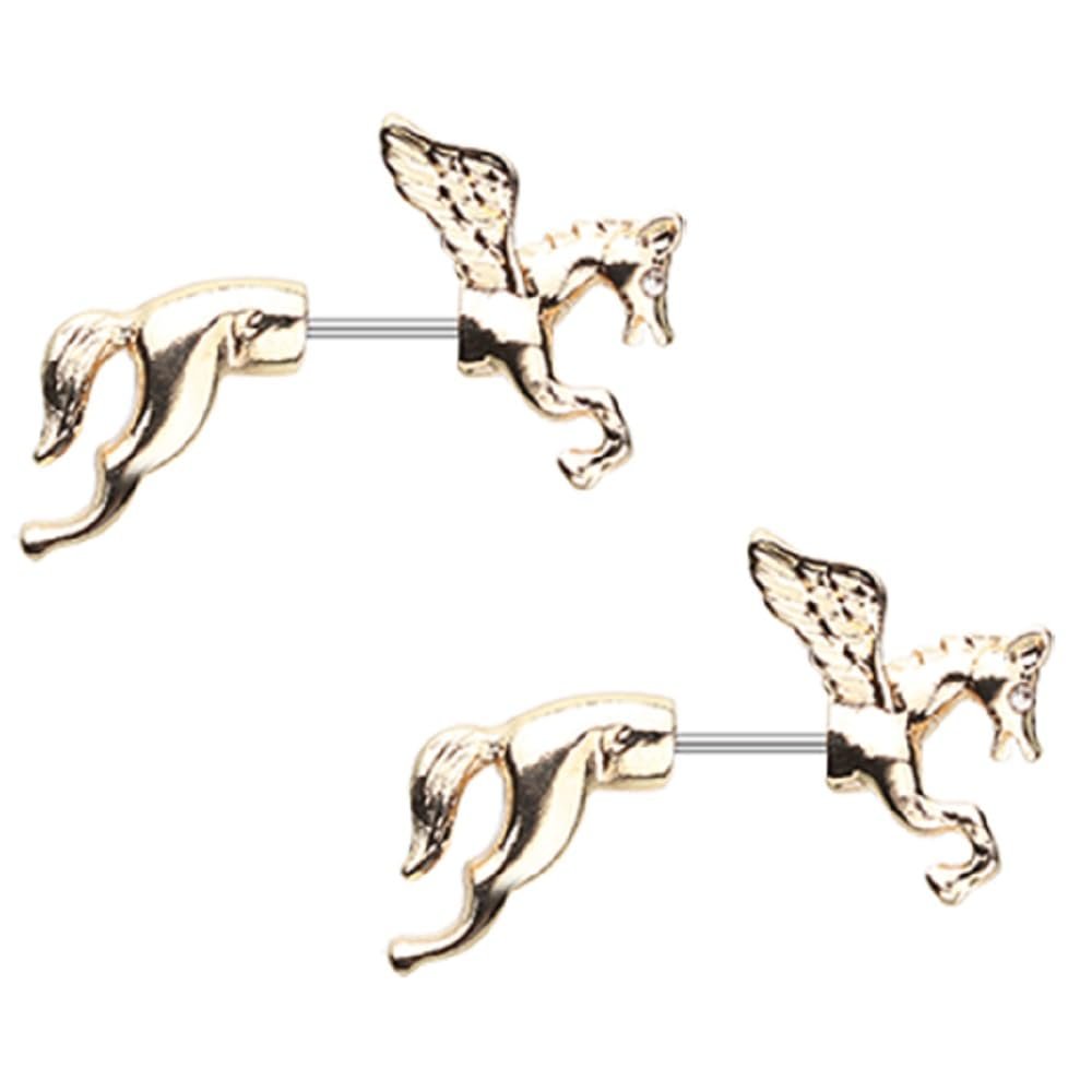 20GA Stainless Steel Pegasus Fake Taper Earrings, Sold as a Pair (Gold Tone)