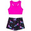 Agoky Kids Girls' Sports Bra Top and Booty Shorts Set Gymnastics Ballet Dance Sports Tracksuit or Swimwear Swimming Suit Dark Night Black 8-10 Years view 3