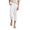JEsilunmaMY Womens Single-Breasted Loose Cropped Pants Summer Cotton Linen Wide Leg Capris Elastic Palazzo Pants with Pocket (White,X-Large) view 1