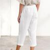 JEsilunmaMY Womens Single-Breasted Loose Cropped Pants Summer Cotton Linen Wide Leg Capris Elastic Palazzo Pants with Pocket (White,X-Large) view 2