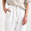 JEsilunmaMY Womens Single-Breasted Loose Cropped Pants Summer Cotton Linen Wide Leg Capris Elastic Palazzo Pants with Pocket (White,X-Large) view 3