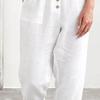 JEsilunmaMY Womens Single-Breasted Loose Cropped Pants Summer Cotton Linen Wide Leg Capris Elastic Palazzo Pants with Pocket (White,X-Large) view 4