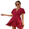 BOPOCO Dresses for Women Dress Women's Dress Polka Dot Knot Side Wrap -line Dress Dress (Color : Burgundy, Size : X-Small) view 1