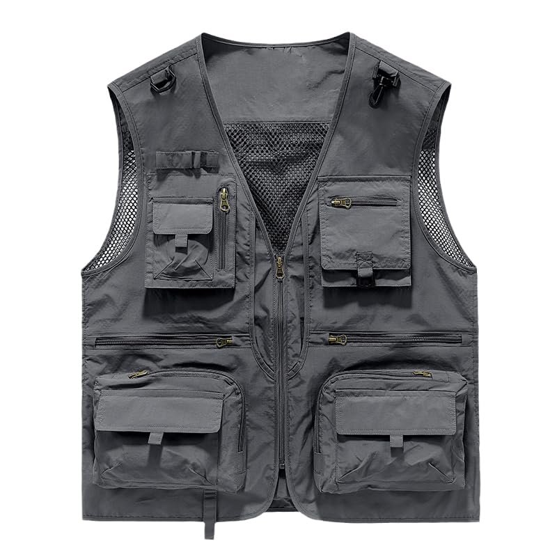 CJQJPNZ Tactical Hiking Vest for Men with Mesh and Multiple Pockets, Perfect for Fishing Deep gray9 L