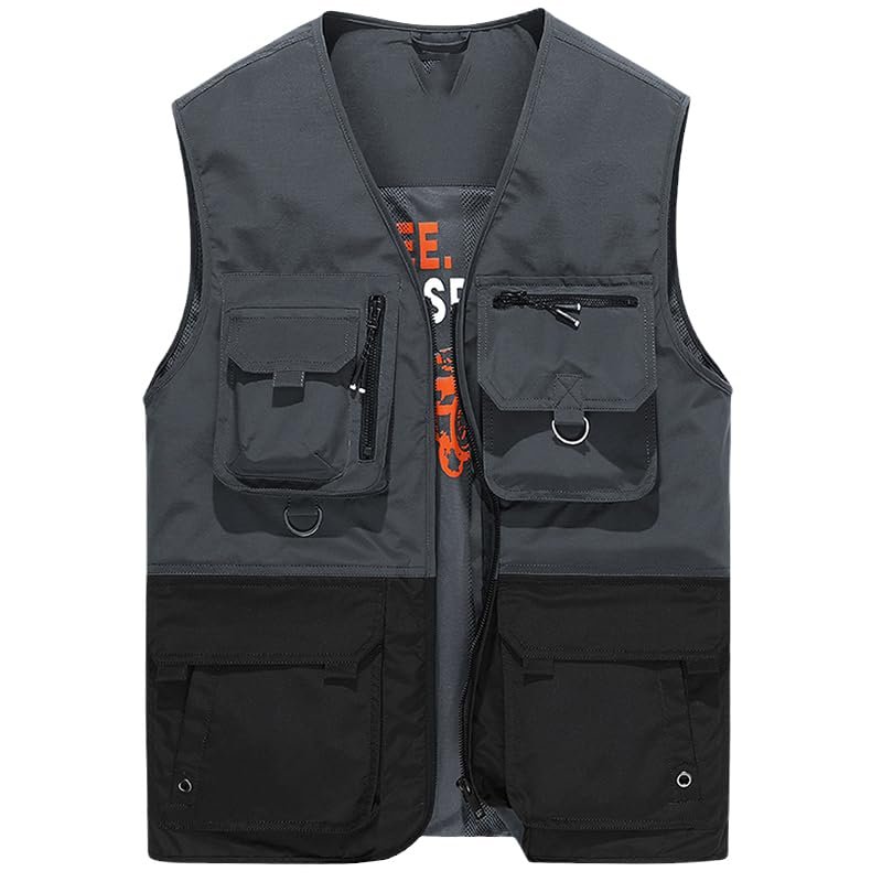 CJQJPNZ Color Matching Vest for Men, Waterproof and Tactical 8828 gray9 XS