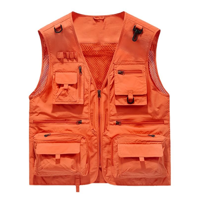 CJQJPNZ Tactical Hiking Vest for Men with Mesh and Multiple Pockets, Perfect for Fishing Orange XL