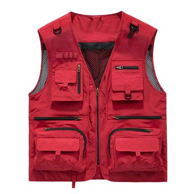 CJQJPNZ Tactical Hiking Vest for Men with Mesh and Multiple Pockets, Perfect for Fishing Red XL