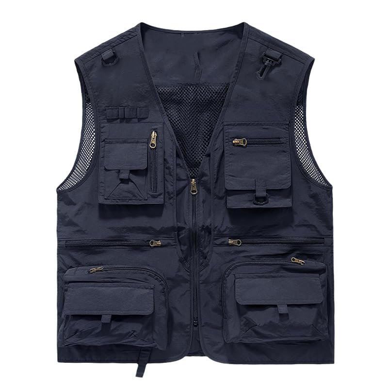 CJQJPNZ Tactical Hiking Vest for Men with Mesh and Multiple Pockets, Perfect for Fishing Blue 4XL