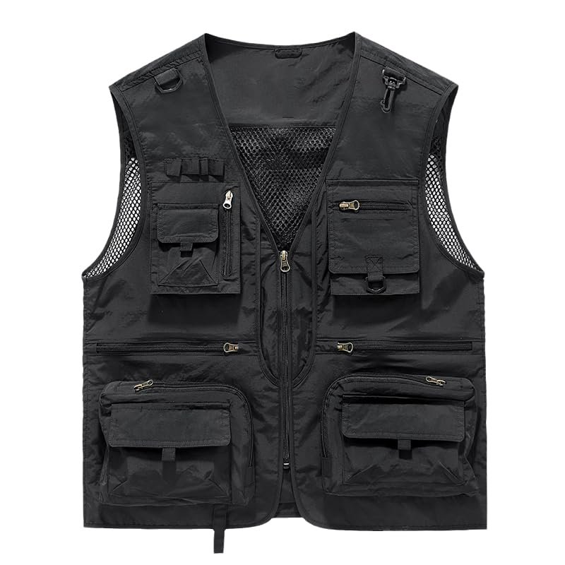 CJQJPNZ Tactical Hiking Vest for Men with Mesh and Multiple Pockets, Perfect for Fishing Black 3XL