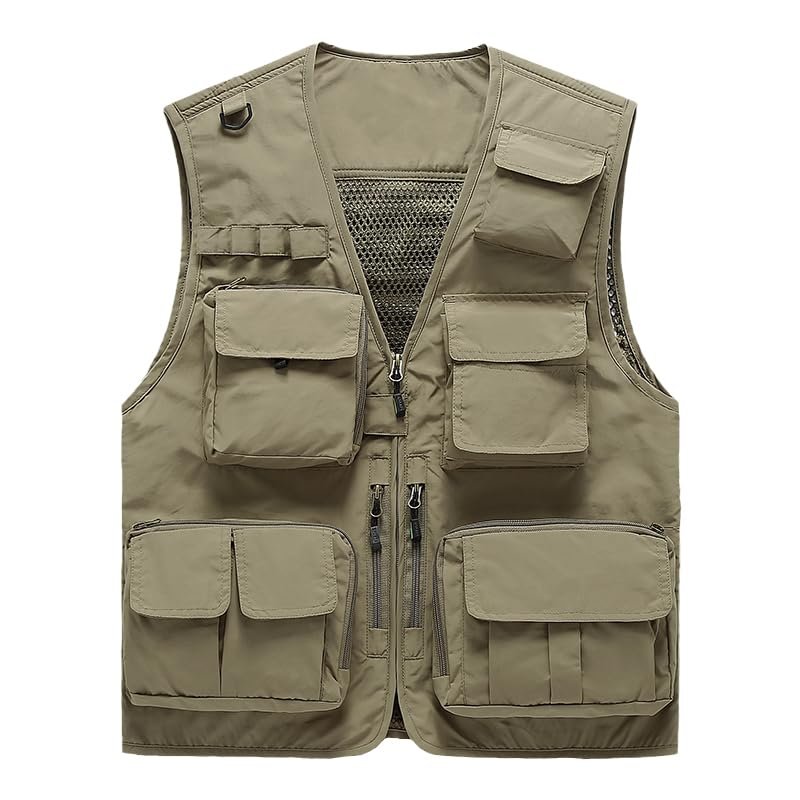 CJQJPNZ Tactical Hiking Vest for Men with Mesh and Multiple Pockets Khaki XS