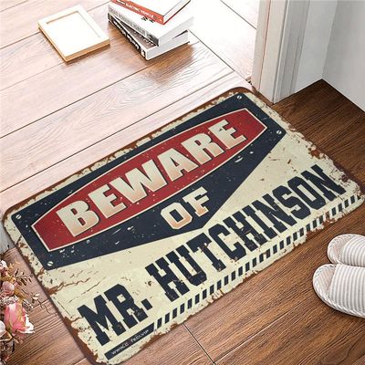 Dsoluuing Outdoor Mats for Front Door Beware of Mr. Hutchinson Rug Personalized Welcome Mat Funny Gifts for Boss (Size : 40X60CM)