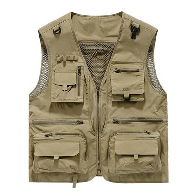 CJQJPNZ Tactical Hiking Vest for Men with Mesh and Multiple Pockets, Perfect for Fishing Khaki XL