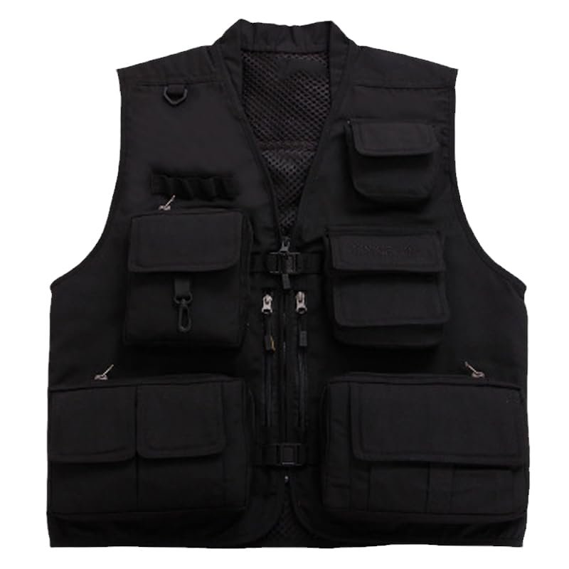 CJQJPNZ Multi-Pocket Fishing Vest for Outdoor Photography and Fishing black S