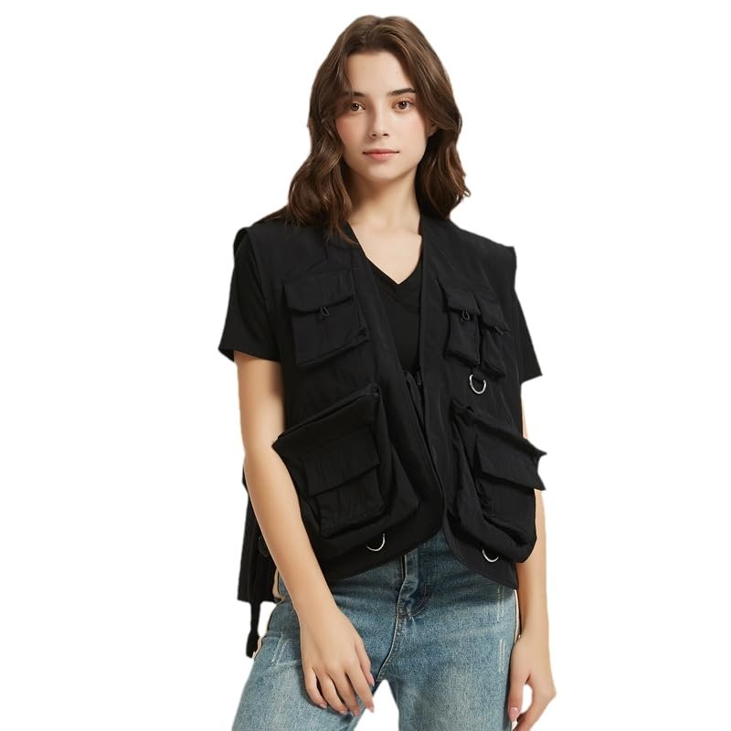 CJQJPNZ Tactical Vest for Fishing, Camping, and Traveling, Suitable for Men and Women Black S