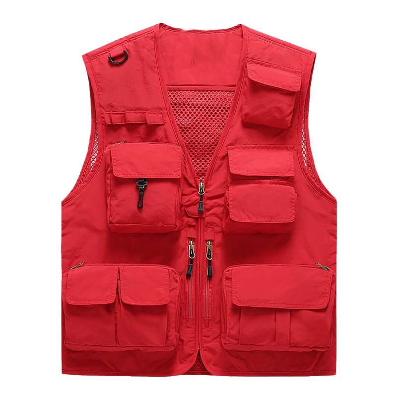 CJQJPNZ Tactical Hiking Vest with Mesh and Multiple Pockets for Men, Ideal for Photography Red 3XL