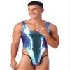 Hularka Men's Shiny Sparkly One Piece Swimsuit Holographic High Cut Tank Bodysuit Bathing Suits Colorful XX-Large view 2