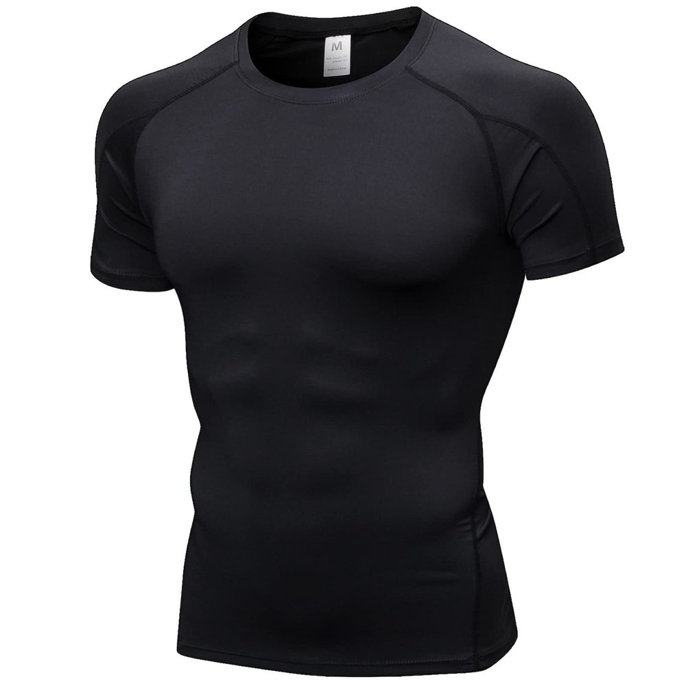 Black Compression Shirts for Men Short Sleeve Cool Dry Workout Gym T-Shirt Running Tops Basketball Tights Undershirts