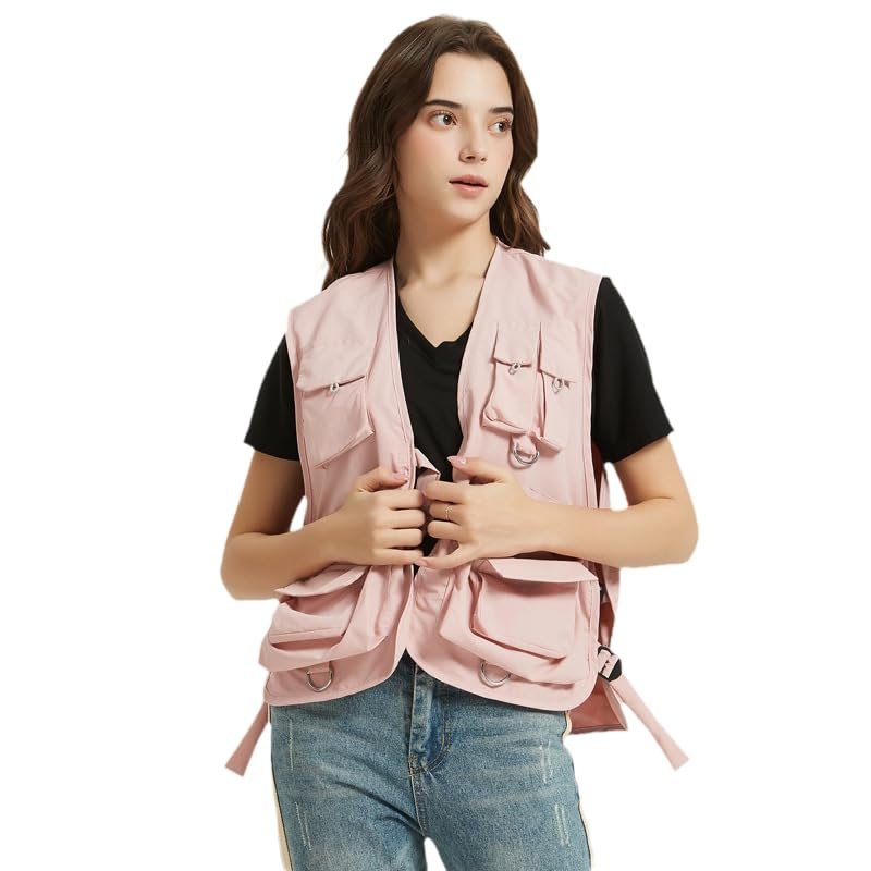 CJQJPNZ Tactical Vest for Fishing, Camping, and Traveling, Suitable for Men and Women Pink M