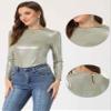 Allegra K Halloween Metallic Shirts for Women's Sparkly Disco Party Shiny Tops Small Silver view 2