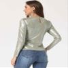 Allegra K Halloween Metallic Shirts for Women's Sparkly Disco Party Shiny Tops Small Silver view 3