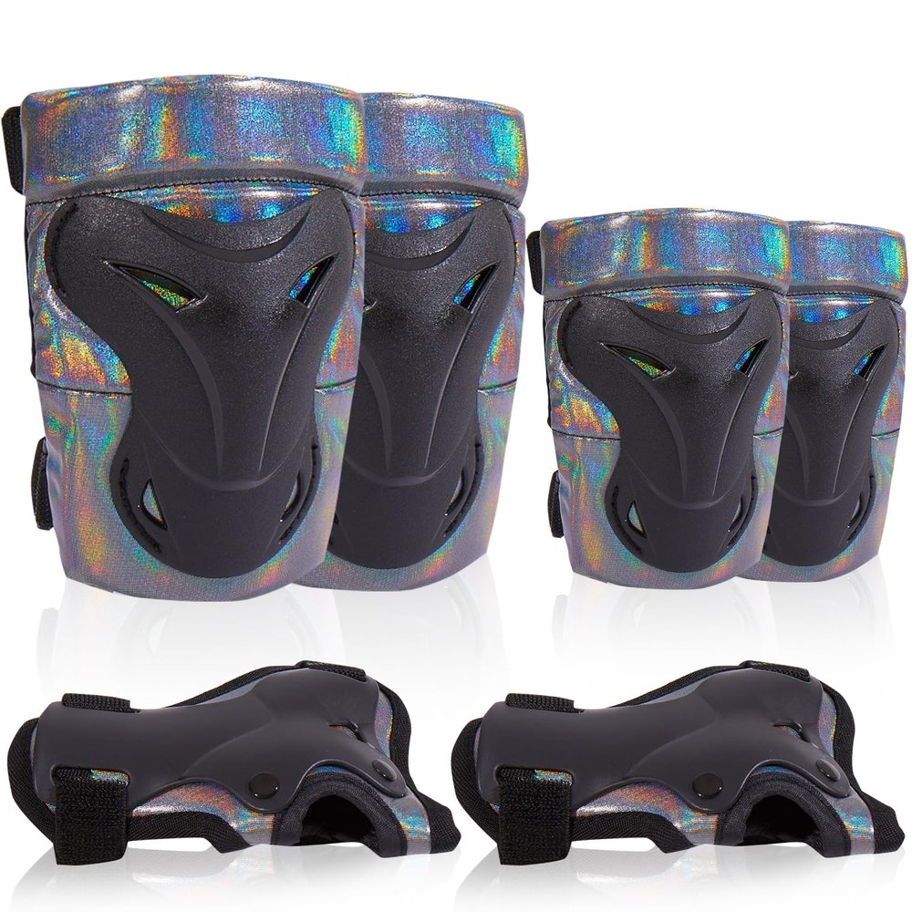 Bienbee Knee Pads for Women, Knee Pads Wrist Guard Knee and Elbow Pads Adult Protective Gear Set for Skateboard, Roller Skating, for Women Men Youth Adult Kids,Laser Black L