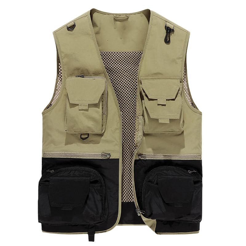 CJQJPNZ Color Matching Vest for Men, Waterproof and Tactical 8829 Khaki XS