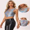 Allegra K Metallic Crop Top for Women's Sleeveless Cut Out Party Clubwear Holographic Tank Tops Medium Holographic Blue view 2