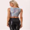 Allegra K Metallic Crop Top for Women's Sleeveless Cut Out Party Clubwear Holographic Tank Tops Medium Holographic Blue view 3