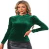 Allegra K Velvet Tops for Women's Puff Long Sleeve Mock Neck Vintage Christmas Shiny Metallic Blouse X-Large Dark Green view 1