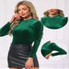 Allegra K Velvet Tops for Women's Puff Long Sleeve Mock Neck Vintage Christmas Shiny Metallic Blouse X-Large Dark Green view 4
