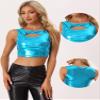 Allegra K Metallic Crop Top for Women's Sleeveless Cut Out Party Clubwear Holographic Tank Tops Small Blue view 2
